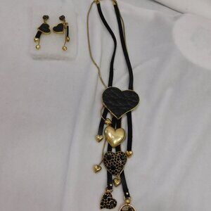 Ladies Pilgrim Black  & Gold Necklace c/w Matching Earrings